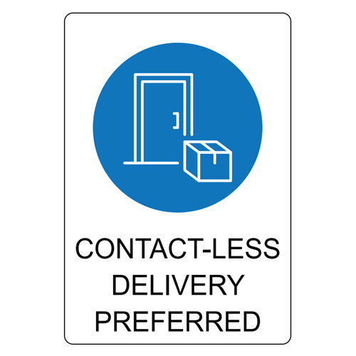 Sign Contact-Less Delivery Preferred A3 Blue On White